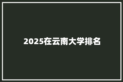 2025在云南大学排名