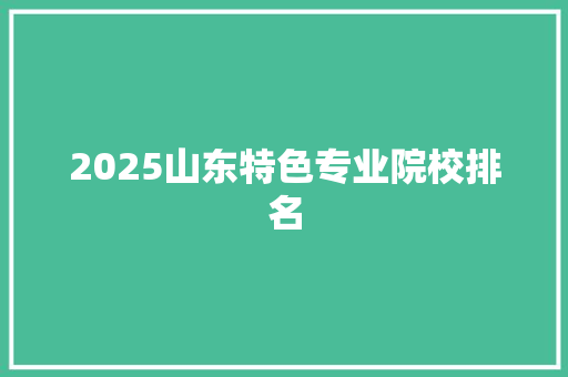 2025山东特色专业院校排名