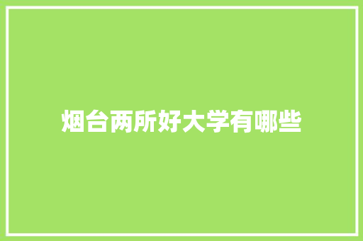 烟台两所好大学有哪些