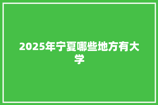 2025年宁夏哪些地方有大学