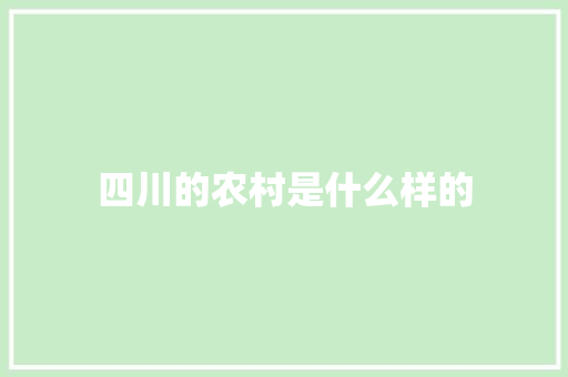 四川的农村是什么样的
