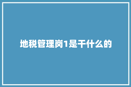 地税管理岗1是干什么的
