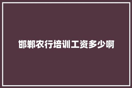 邯郸农行培训工资多少啊