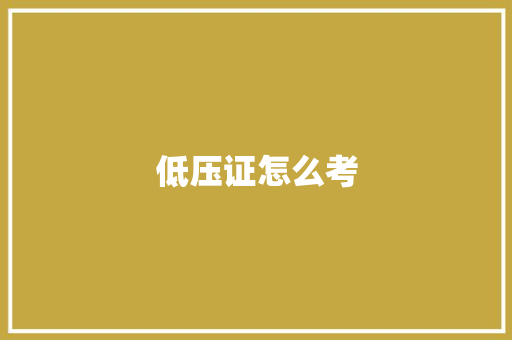 低压证怎么考