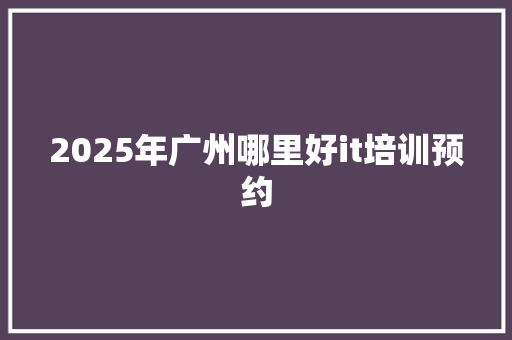 2025年广州哪里好it培训预约