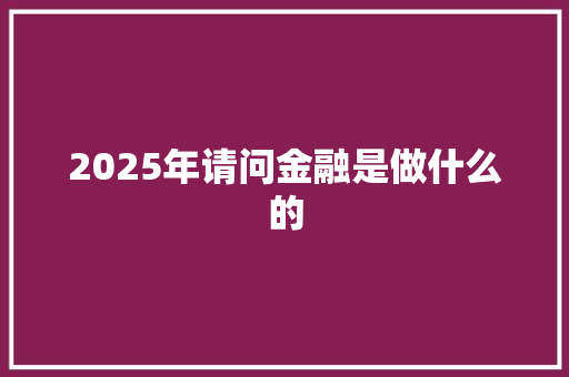 2025年请问金融是做什么的 范文赏析