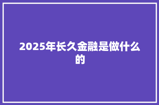 2025年长久金融是做什么的 写作素材