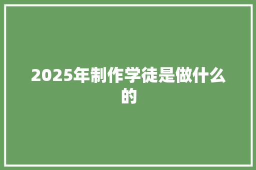 2025年制作学徒是做什么的