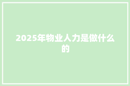 2025年物业人力是做什么的