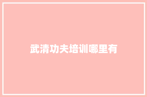 武清功夫培训哪里有