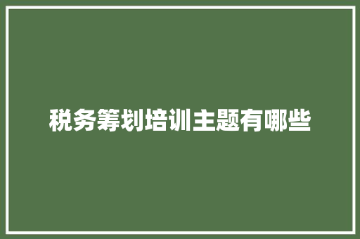 税务筹划培训主题有哪些