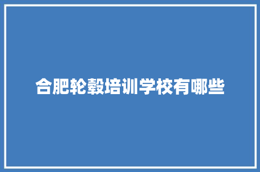 合肥轮毂培训学校有哪些