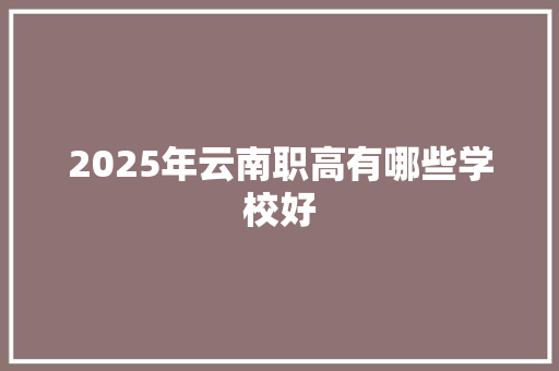 2025年云南职高有哪些学校好