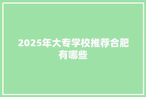 2025年大专学校推荐合肥有哪些