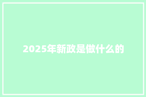 2025年新政是做什么的