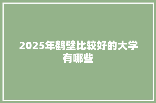 2025年鹤壁比较好的大学有哪些