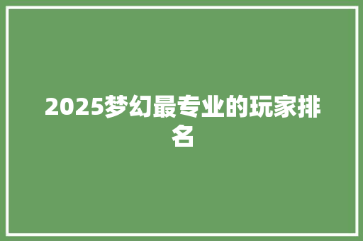 2025梦幻最专业的玩家排名