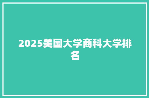 2025美国大学商科大学排名