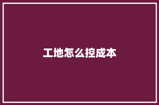 工地怎么控成本