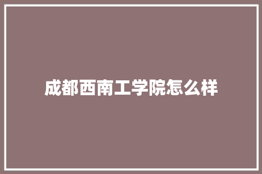 成都西南工学院怎么样
