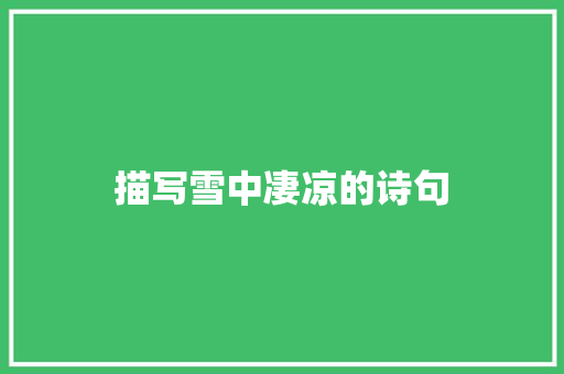 描写雪中凄凉的诗句 写作社区