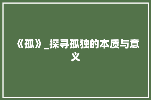 《孤》_探寻孤独的本质与意义