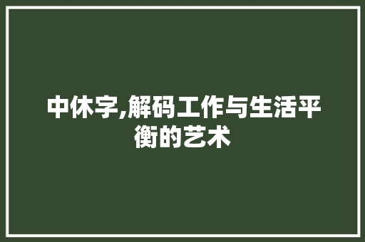 中休字,解码工作与生活平衡的艺术