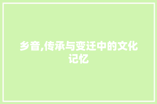 乡音,传承与变迁中的文化记忆