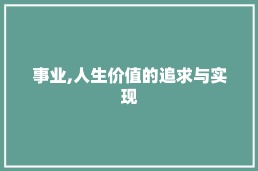 事业,人生价值的追求与实现