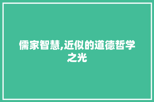儒家智慧,近似的道德哲学之光