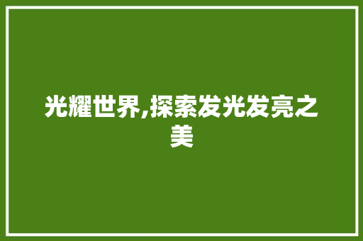 光耀世界,探索发光发亮之美