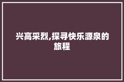 兴高采烈,探寻快乐源泉的旅程
