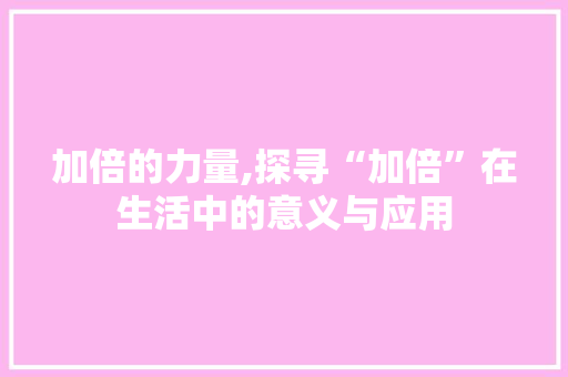加倍的力量,探寻“加倍”在生活中的意义与应用