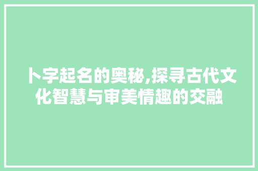 卜字起名的奥秘,探寻古代文化智慧与审美情趣的交融
