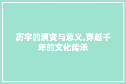 历字的演变与意义,穿越千年的文化传承