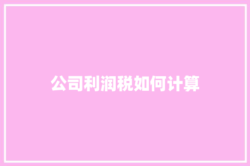 公司利润税如何计算