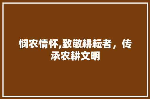 悯农情怀,致敬耕耘者，传承农耕文明