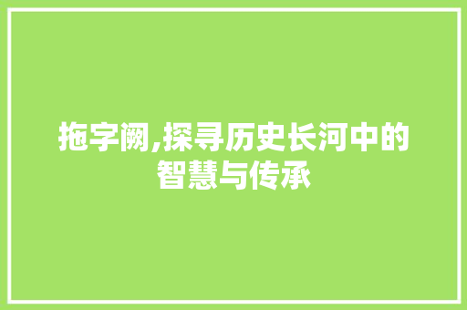 拖字阙,探寻历史长河中的智慧与传承