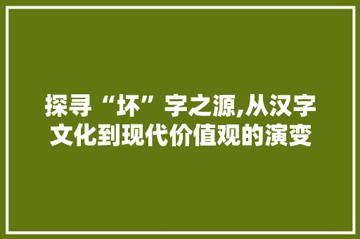 探寻“坏”字之源,从汉字文化到现代价值观的演变