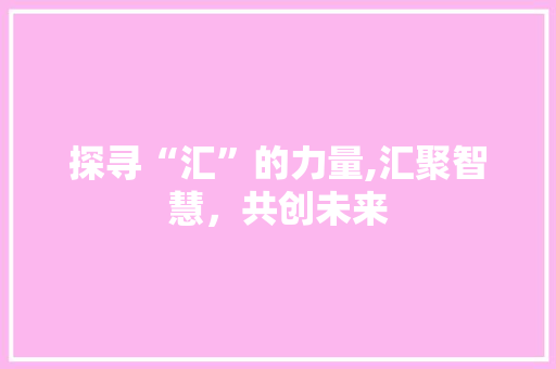 探寻“汇”的力量,汇聚智慧，共创未来