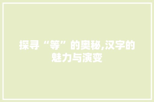 探寻“等”的奥秘,汉字的魅力与演变