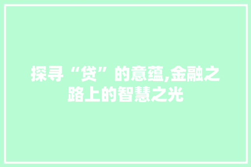 探寻“贷”的意蕴,金融之路上的智慧之光