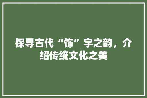 探寻古代“饰”字之韵，介绍传统文化之美 商业文案