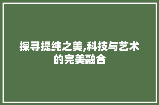 探寻提纯之美,科技与艺术的完美融合