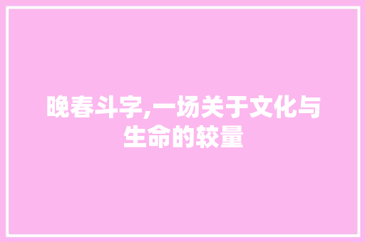 晚春斗字,一场关于文化与生命的较量 写作技巧