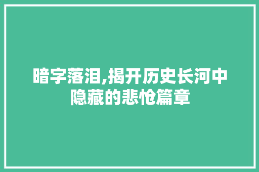 暗字落泪,揭开历史长河中隐藏的悲怆篇章 写作社区