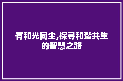 有和光同尘,探寻和谐共生的智慧之路