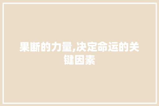 果断的力量,决定命运的关键因素