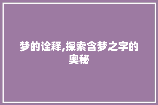 梦的诠释,探索含梦之字的奥秘