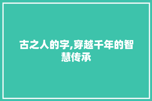 古之人的字,穿越千年的智慧传承